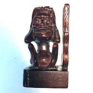 Vintage Carved Wood Tiki Bookend Retro Rockabilly Tribal
